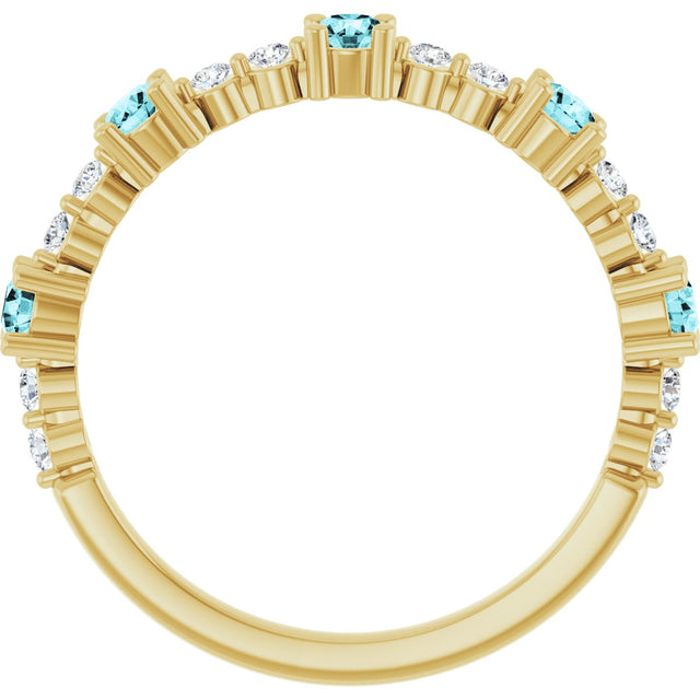 14K Gold Round Natural Blue Zircon Accented Stackable Ring – 2.5mm Stones - Yellow Gold - view 12