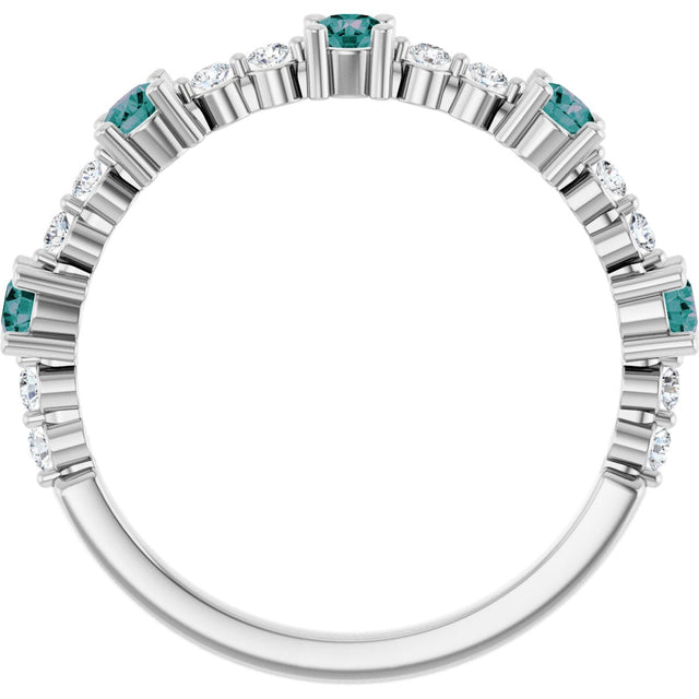 Platinum Round Natural Alexandrite Accented Stackable Ring – 2.5mm Stones - view 12