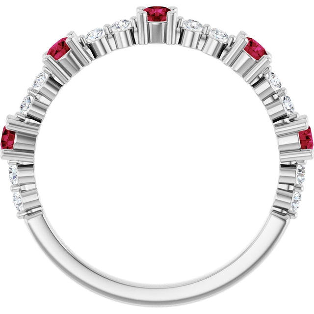 Platinum Round Natural Ruby Accented Stackable Ring – 2.5mm Stones - view 12