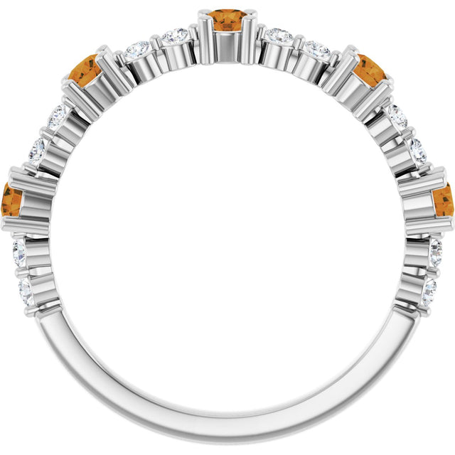 14K Gold Round Natural Citrine Accented Stackable Ring – 2.5mm Stones - White Gold - view 12