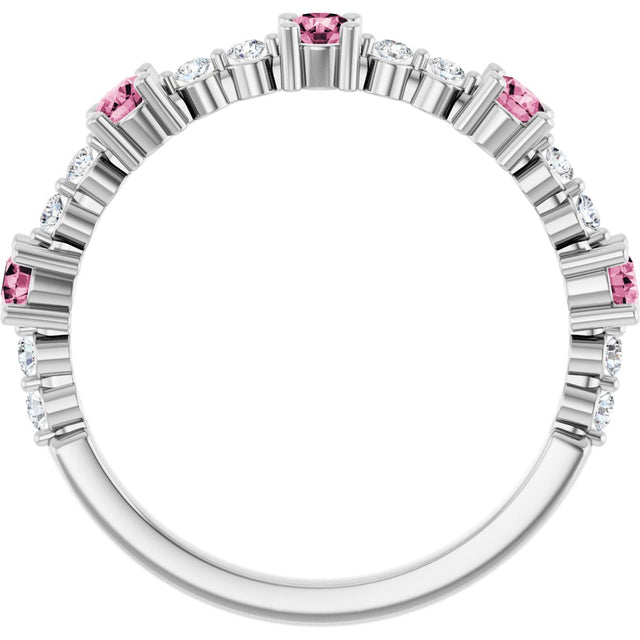 14K Gold Round Natural Pink Tourmaline Accented Stackable Ring – 2.5mm Stones - White Gold - view 12