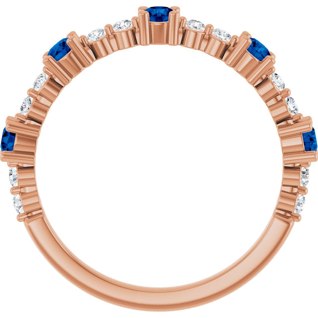 14K Gold Round Lab-Grown Blue Sapphire Accented Stackable Ring – 2.5mm Stones - Rose Gold - view 12