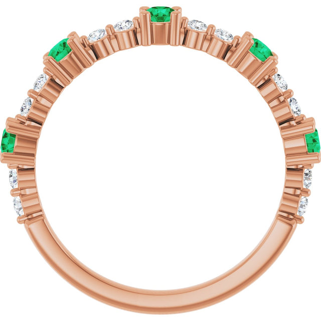 14K Gold Round Natural Emerald Accented Stackable Ring – 2.5mm Stones - Rose Gold - view 12
