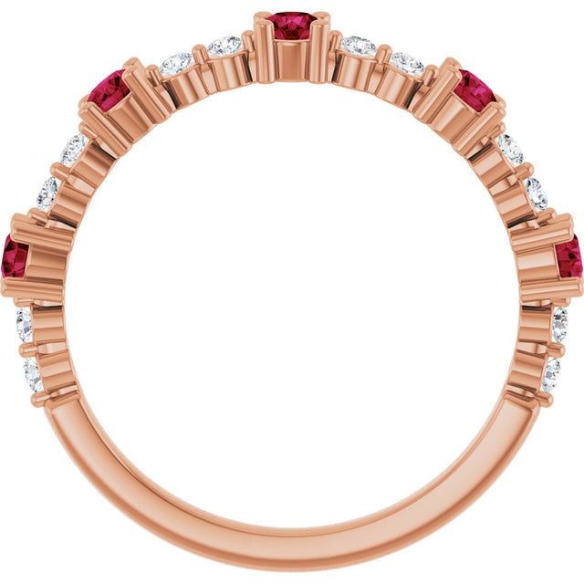 14K Gold Round Natural Ruby Accented Stackable Ring – 2.5mm Stones - Rose Gold - view 12
