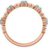 14K Gold Round Natural Aquamarine Accented Stackable Ring – 2.5mm Stones - Rose Gold - view 12
