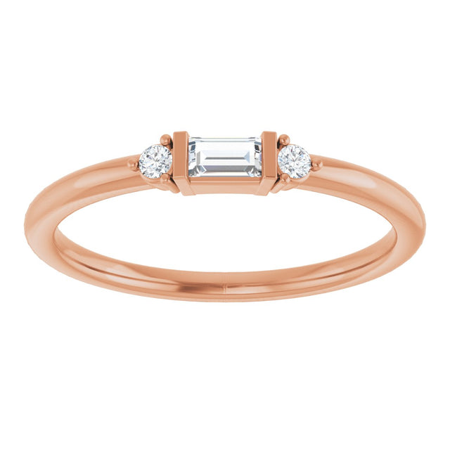 14K Gold Straight Baguette Natural Diamond Accented Stackable Ring – 3.5x2mm - Rose Gold - view 8