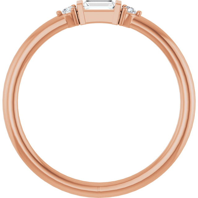 14K Gold Straight Baguette Natural Diamond Accented Stackable Ring – 3.5x2mm - Rose Gold - view 7