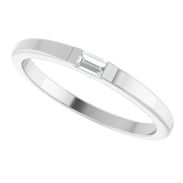 Platinum Straight Baguette Natural Diamond Stackable Ring - view 10