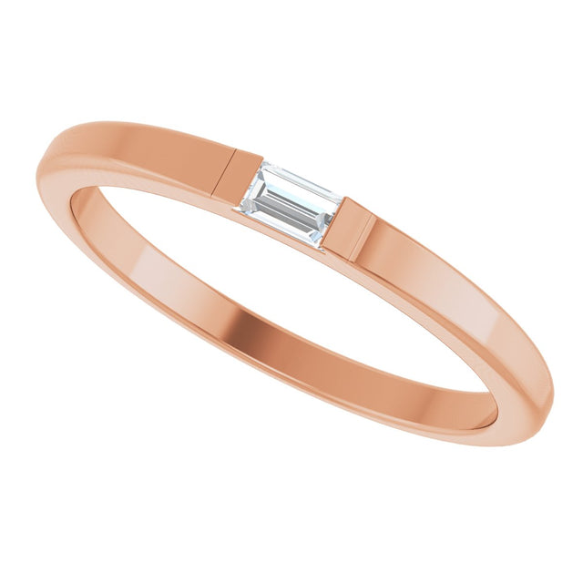 14K Gold Straight Baguette Natural Diamond Stackable Ring - Rose Gold - view 10