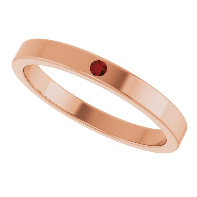14K Gold Round Natural Mozambique Garnet Family Stackable Ring – 1.75mm Stones - Rose Gold - view 10