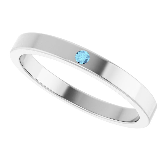 14K Gold Round Natural Aquamarine Family Stackable Ring – 1.75mm Stones - White Gold - view 10