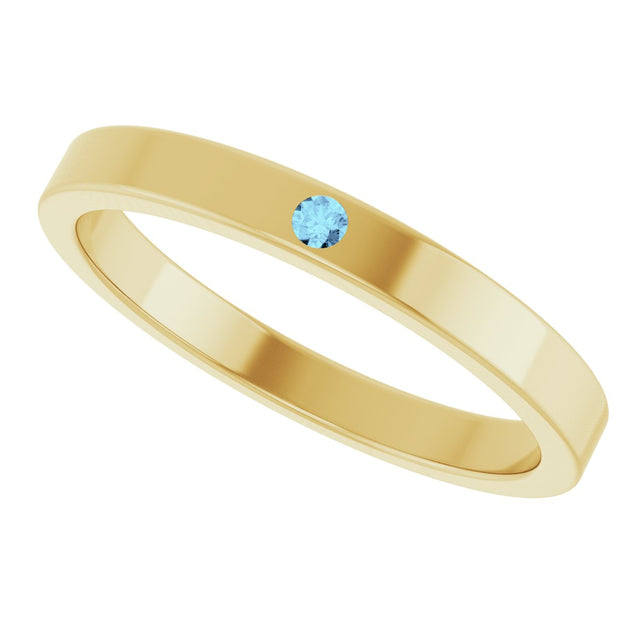 14K Gold Round Natural Aquamarine Family Stackable Ring – 1.75mm Stones - Yellow Gold - view 10