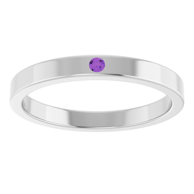 14K Gold Round Natural Amethyst Family Stackable Ring – 1.75mm Stones - White Gold - view 8