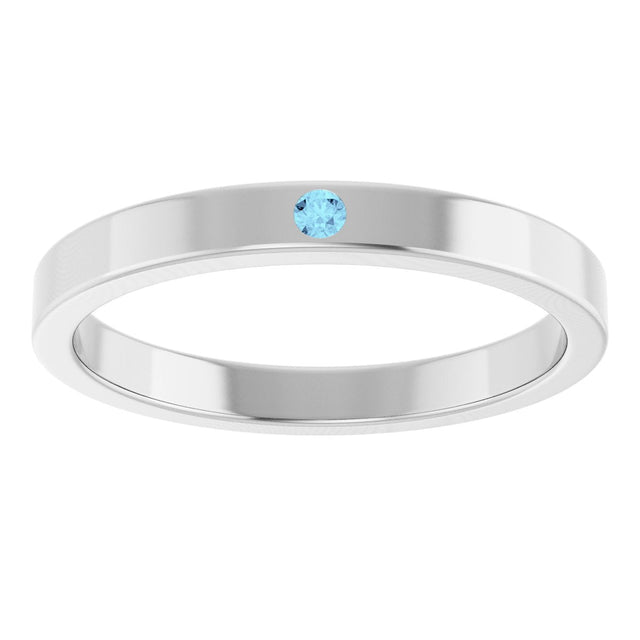 14K Gold Round Natural Aquamarine Family Stackable Ring – 1.75mm Stones - White Gold - view 8
