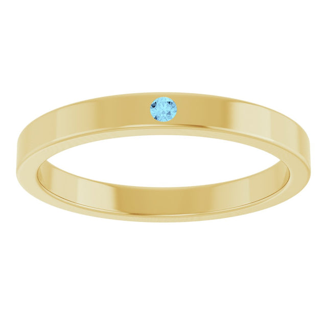 14K Gold Round Natural Aquamarine Family Stackable Ring – 1.75mm Stones - Yellow Gold - view 8