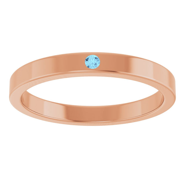 14K Gold Round Natural Aquamarine Family Stackable Ring – 1.75mm Stones - Rose Gold - view 8