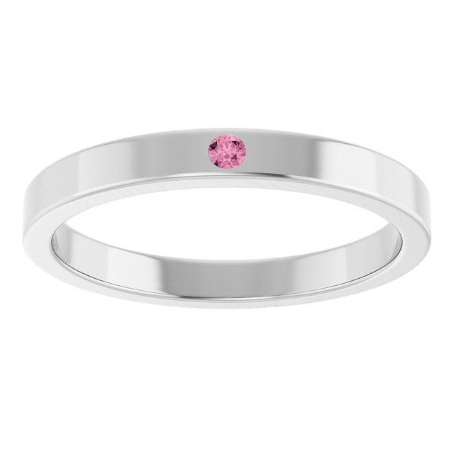 14K Gold Round Natural Pink Tourmaline Family Stackable Ring – 1.75mm Stones - White Gold - view 8