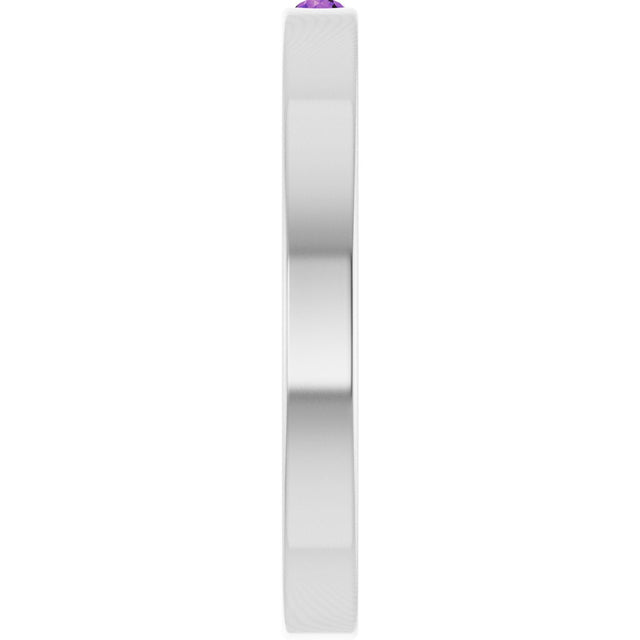 14K Gold Round Natural Amethyst Family Stackable Ring – 1.75mm Stones - White Gold - view 9