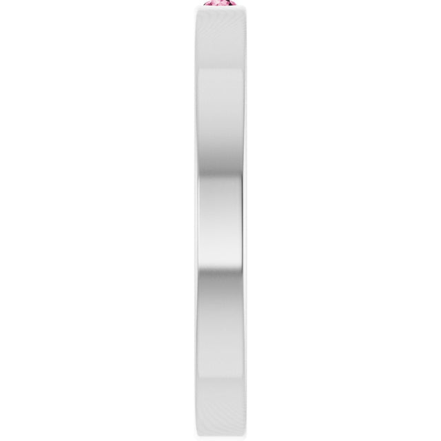 14K Gold Round Natural Pink Tourmaline Family Stackable Ring – 1.75mm Stones - White Gold - view 9