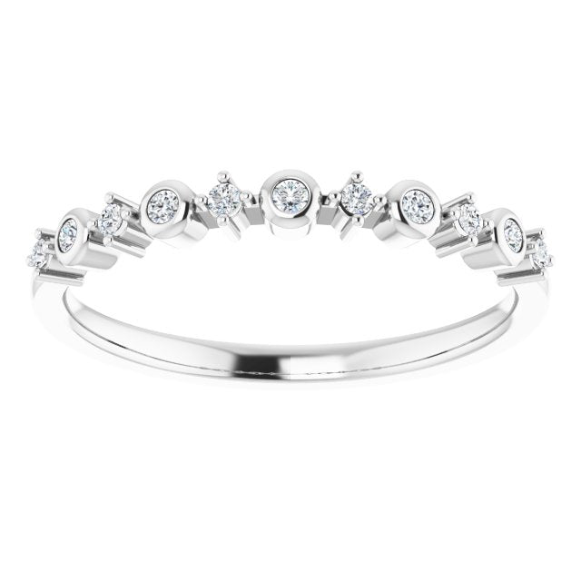 14K Gold Round Natural Diamond Stackable Ring V - White Gold - view 8