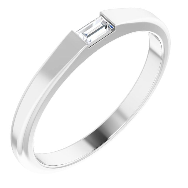 Platinum Straight Baguette Natural Diamond Stackable Ring - view 6
