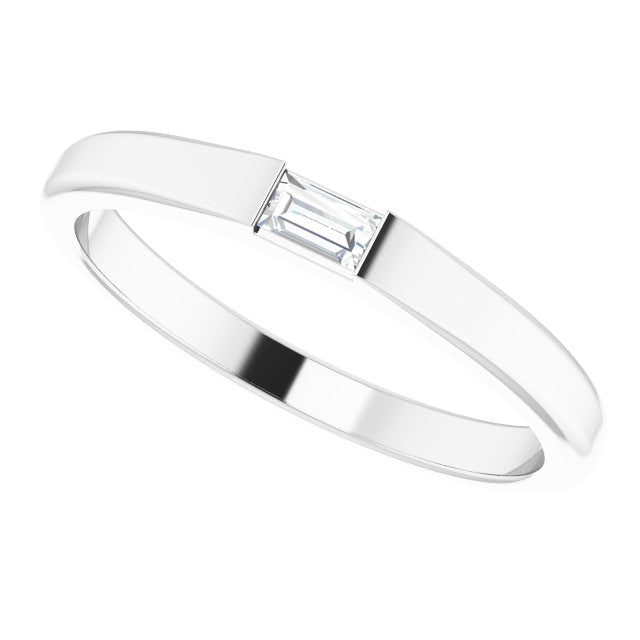 Platinum Straight Baguette Natural Diamond Stackable Ring - view 10