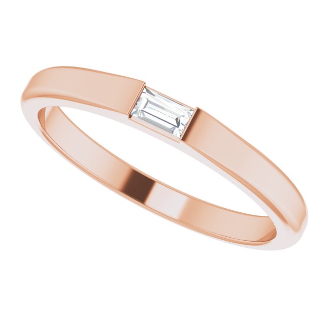 14K Gold Straight Baguette Natural Diamond Stackable Ring - Rose Gold - view 10