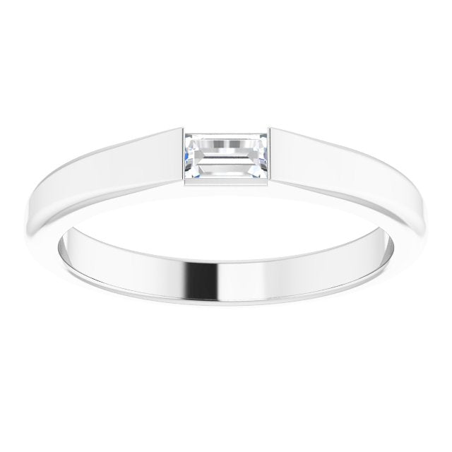 Platinum Straight Baguette Natural Diamond Stackable Ring - view 8