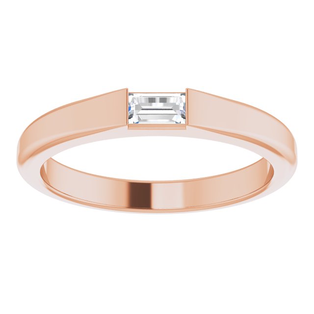 14K Gold Straight Baguette Natural Diamond Stackable Ring - Rose Gold - view 8