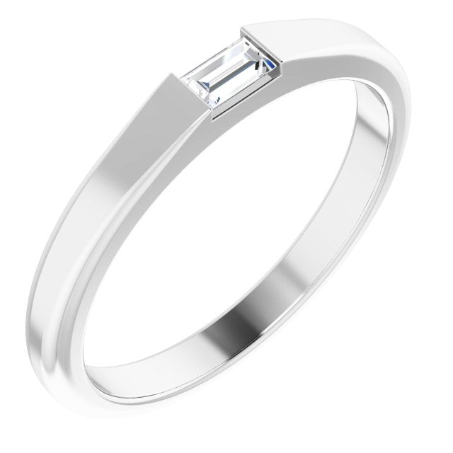 Platinum Straight Baguette Natural Diamond Stackable Ring - view 6