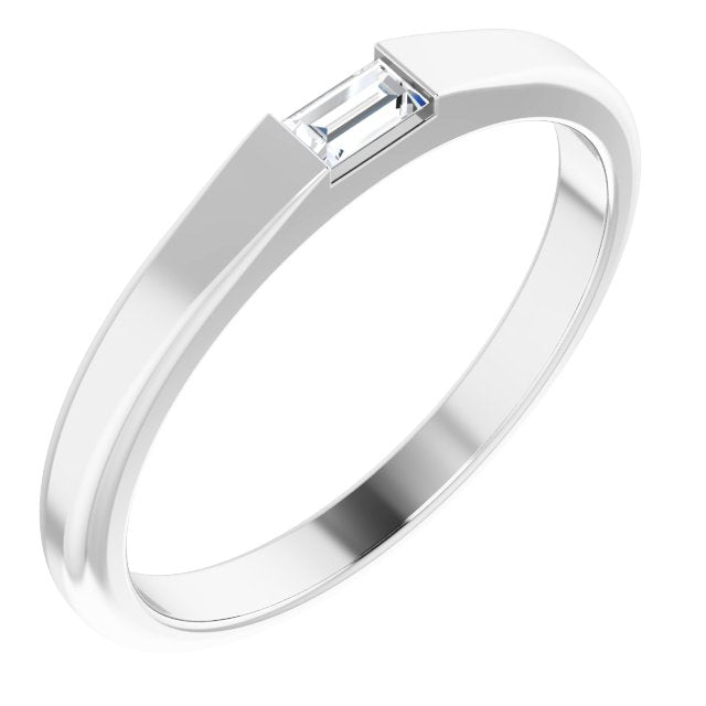 Platinum Straight Baguette Natural Diamond Stackable Ring - view 6