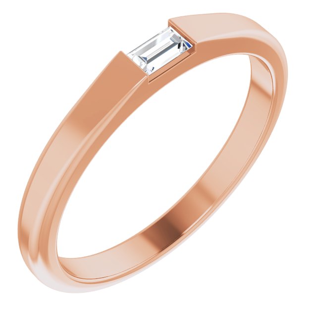 14K Gold Straight Baguette Natural Diamond Stackable Ring - Rose Gold - view 6