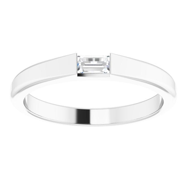 Platinum Straight Baguette Natural Diamond Stackable Ring - view 8
