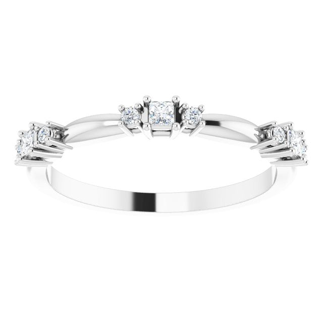 Platinum Square Natural Diamond Stackable Ring - view 8