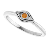 14K Gold Round Natural Citrine Stackable Evil Eye Ring - White Gold - view 10