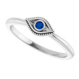 Platinum Round Lab-Grown Blue Sapphire Stackable Evil Eye Ring - view 10