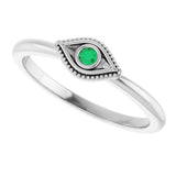 Platinum Round Lab-Grown Emerald Stackable Evil Eye Ring - view 10
