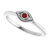 Platinum Round Natural Mozambique Garnet Stackable Evil Eye Ring - view 10