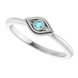 Platinum Round Natural Blue Zircon Stackable Evil Eye Ring - view 10