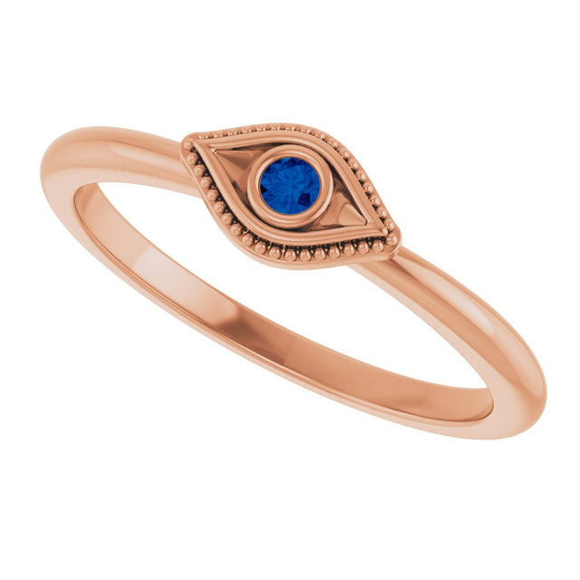 14K Gold Round Lab-Grown Blue Sapphire Stackable Evil Eye Ring - Rose Gold - view 10