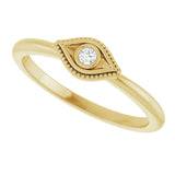 14K Gold Round Natural White Sapphire Stackable Evil Eye Ring - Yellow Gold - view 10