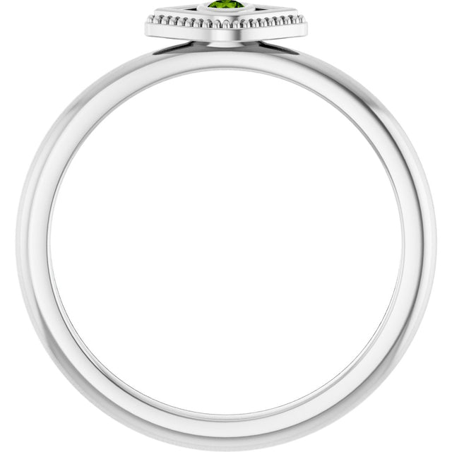 Platinum Round Natural Peridot Stackable Evil Eye Ring - view 7