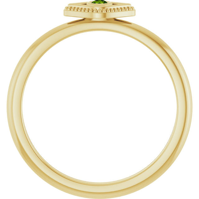 14K Gold Round Natural Peridot Stackable Evil Eye Ring - Yellow Gold - view 7