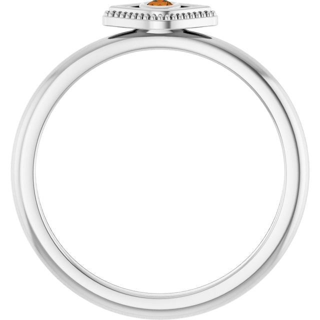 Platinum Round Natural Citrine Stackable Evil Eye Ring - view 7