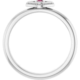 Platinum Round Natural Pink Tourmaline Stackable Evil Eye Ring - view 7
