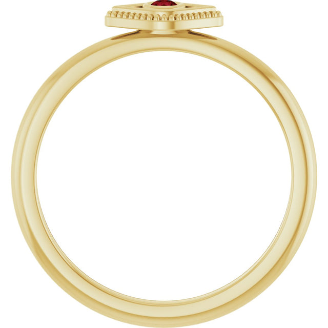 14K Gold Round Lab-Grown Ruby Stackable Evil Eye Ring - Yellow Gold - view 7