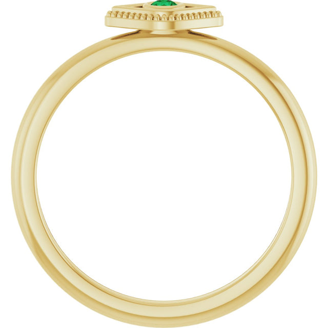 14K Gold Round Lab-Grown Emerald Stackable Evil Eye Ring - Yellow Gold - view 7