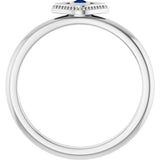 14K Gold Round Natural Blue Sapphire Stackable Evil Eye Ring - White Gold - view 7