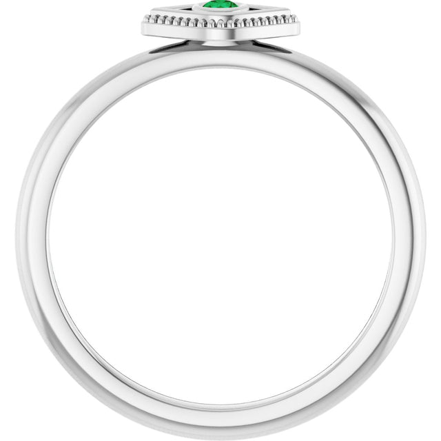 Platinum Round Lab-Grown Emerald Stackable Evil Eye Ring - view 7