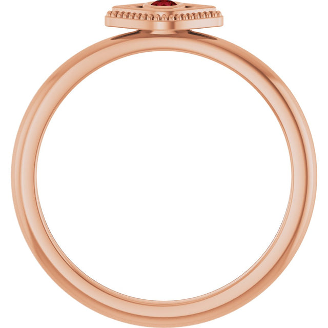 14K Gold Round Lab-Grown Ruby Stackable Evil Eye Ring - Rose Gold - view 7